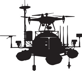 Naklejka premium Drone, unmanned aerial vehicle, UAV, aircraft, silhouette, black