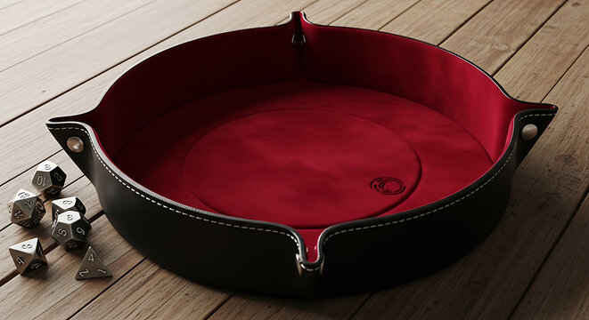 Leather dice tray mockup, blank spaces for text