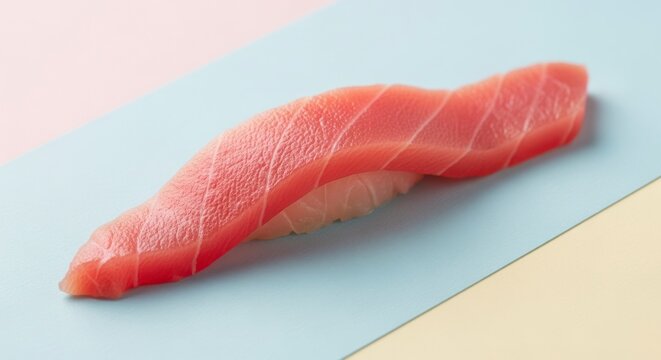 Fresh tuna sushi nigiri on modern geometric background with copy space