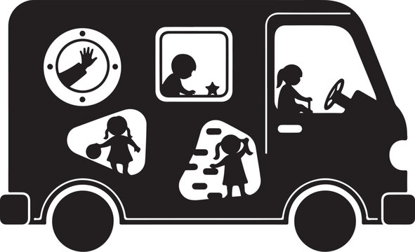 Black silhouette van, family road trip, kid friendly vehicle, travel transport