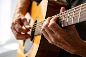 Fototapeta premium Hands playing acoustic guitar