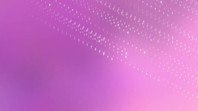 Motion watercolor Abstract Digital Binary Code Stream Flowing Downward on a Gradient Purple Pink Background Animation