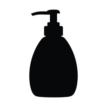 Liquid soap dispenser bottle silhouette, black pump bottle vector icon, cosmetic container for hand sanitizer and lotion, bathroom hygiene product packaging graphic