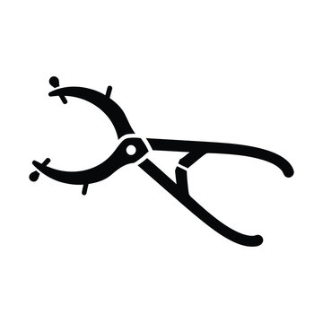 Medical dental rubber dam forceps vector icon, professional dentistry surgical instrument silhouette, black orthodontic clamp tool for dental isolation procedures