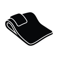 Black folded blanket vector icon, minimalist warm throw rug illustration, cozy fabric textile symbol, solid black bedding and home decor graphic element © Mim's Creation