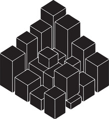 Obraz premium Black cube blocks, 3D isometric shapes, geometric figures, white outline