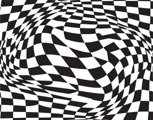 Obraz premium Optical illusion, black and white checkered pattern, 3D sphere, geometric design element