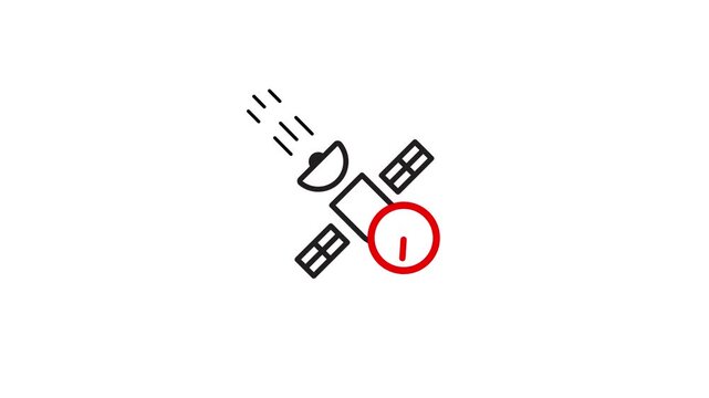 A satellite icon featuring a red clock animation isolated on white background
