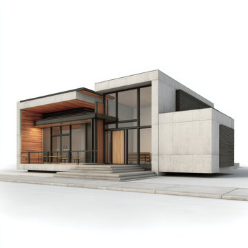 Modern house exterior concrete wall large glass window wooden accent flat roof minimalist style urban home contemporary design