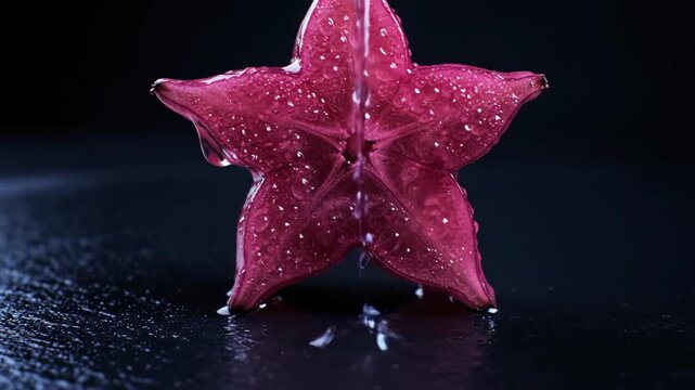 A wet and shiny star fruit stands alone