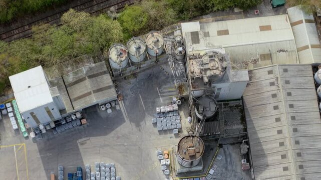 Aerial drone view of a massive brick and concrete manufacturing plant in Swadlincote UK