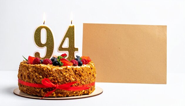 Birthday cake with number 94 candle and blank card with room for own message