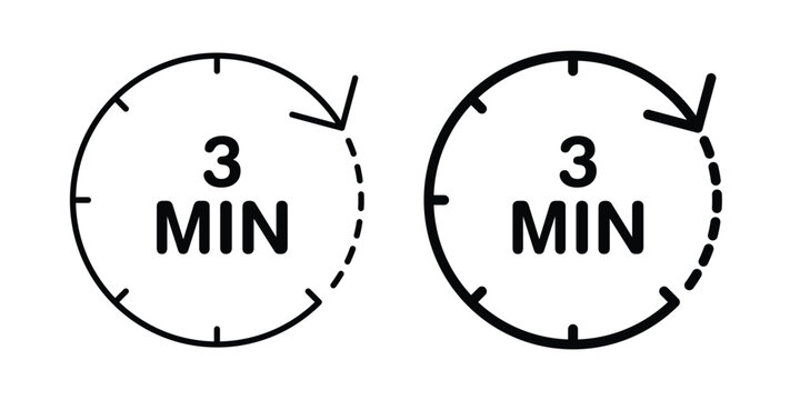 3 minutes icon in black and white color. Solid and linear icons