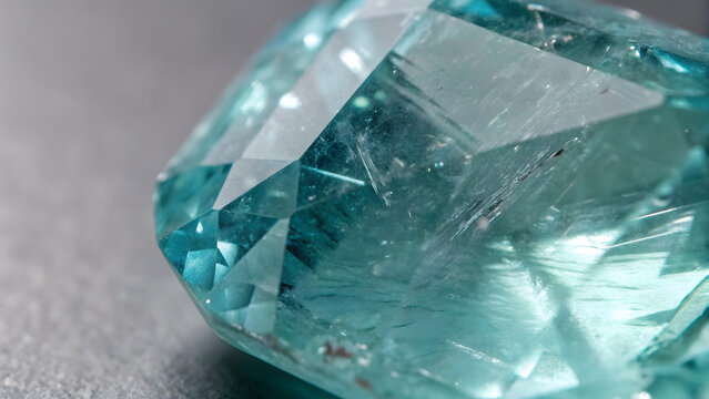Close Up of Aquamarine Crystal Stone Showing Faceted Clarity