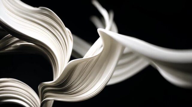 Flowing Curves of Paper on a Dark Background Creating Dynamic Motion