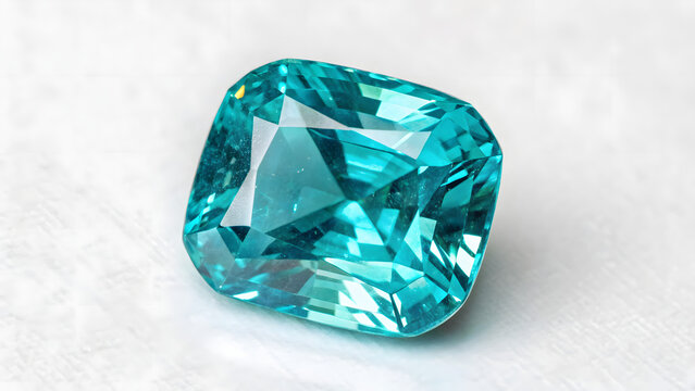 Close up photo of polished Paraiba gemstone showing brilliant facets