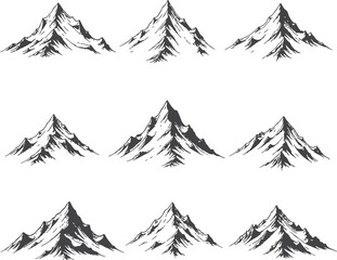 Obraz premium Nine black and white mountain peaks on white background