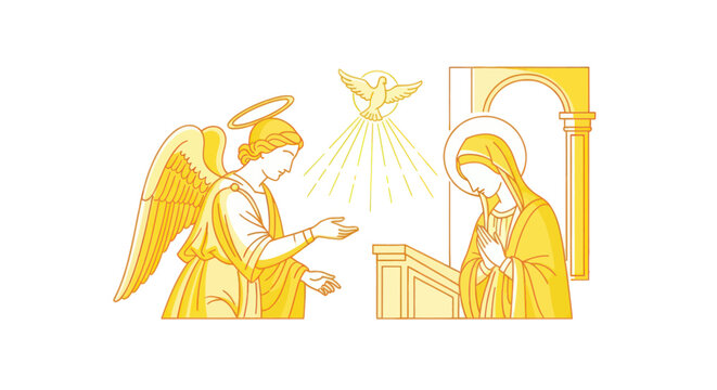 Annunciation: Angel Gabriel Visits Virgin Mary, Holy Spirit Dove, Divine Light, Religious Art