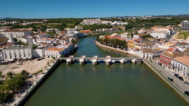 Aerial View on Tavira Algarve Portugal, flying forwards