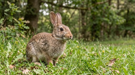 Obraz premium A brown rabbit sitting in grass.