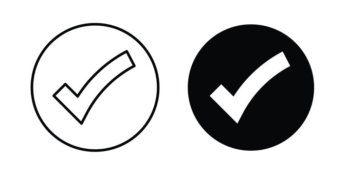 Checkmark icon in black and white color. Solid and linear icons
