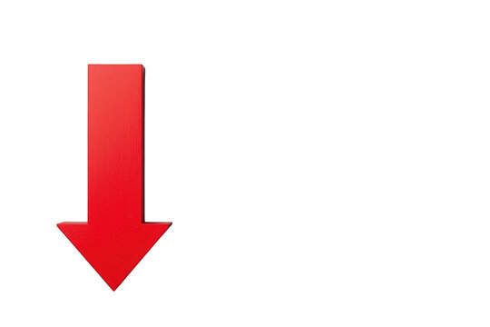 Red arrow pointing down symbolizing decrease, loss, decline, falling, downward trend, financial market crash, sales drop, reduction