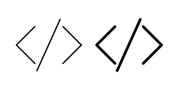 Code icon in black and white color. Solid and linear icons