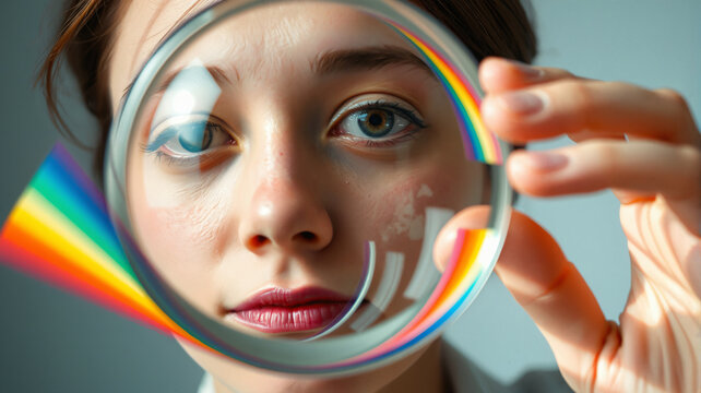Frau blickt durch Prisma