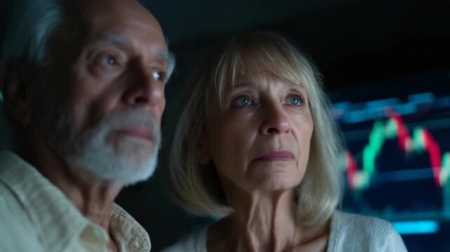 Elderly Couple Observing Financial Stock Market Data on Screen