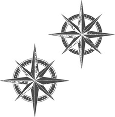 Fototapeta premium Set of Four Compass Rose Designs in Black, White, and Red on Contrasting Backgrounds