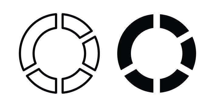Donut chart icon in black and white color. Solid and linear icons
