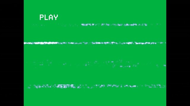 Pressing PLAY overlay starting analog frame, pulsing noise bands and dots for media, transparent bg