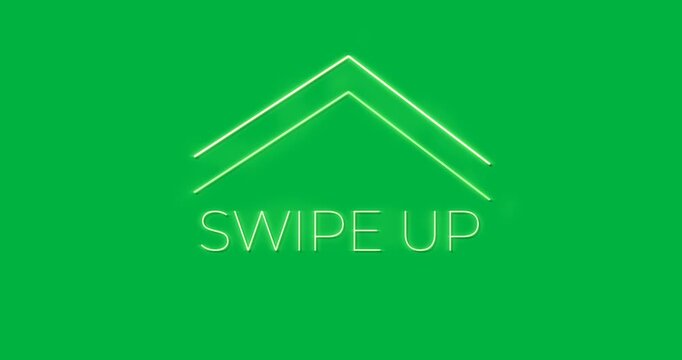On play, lime chevron SWIPE UP filling with paint, droplets urging swipe marketing on transparent