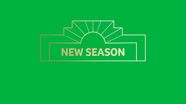 Animation of gold text new season, in decorative gold frame, on black background