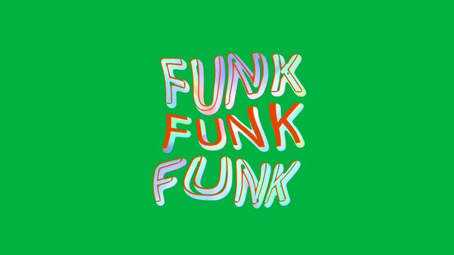 Animation of colorful, moving and glowing funk text on white background