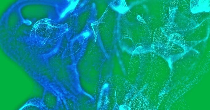 Animation of blue smoke trail with particles on white background