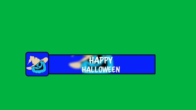 Animation of blue banner with halloween text on white background