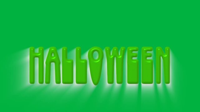 Animation of melting green halloween text on white background