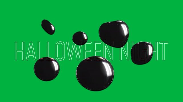 Animation of halloween text and bubbles on black background