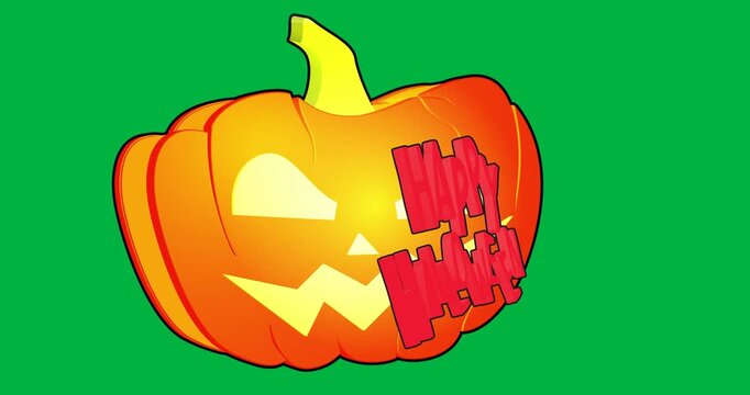 Animation of halloween text over pumpkin on black background
