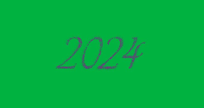 Animation of 2024 in purple shimmering letters on white background