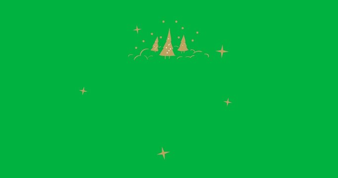 Animation of christmas trees and decorations on white background