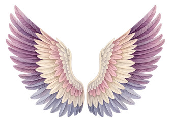 Fototapeta premium A pair of beautifully detailed watercolor style wings with soft pastel shades of purple pink and white on transparent background high quality professional detailed modern elegant stylish