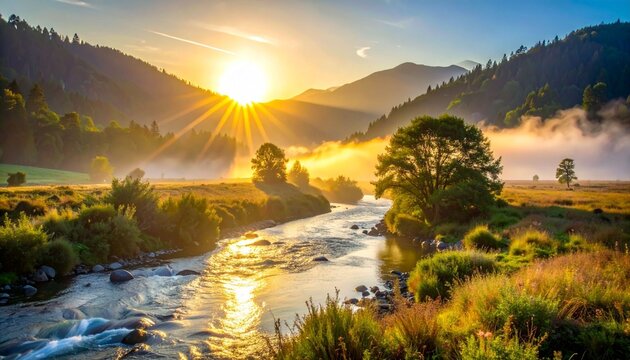 Sunrise over river landscape