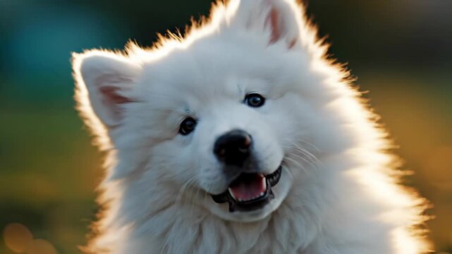 Sweet portrait of fluffy white puppy