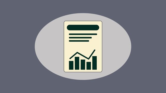 A document icon displayed inside an oval shape on screen. This document icon is white. Use this document icon for file sharing and corporate report presentation clips.