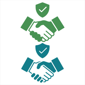 Green and blue handshake icons with shields agreement
