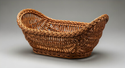 Fototapeta premium A beautifully crafted oval brown wicker basket with intricate braided edges and a textured weave illustration