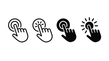 Obraz premium Hand click icon set, outline and flat style, hand cursor click icons, vector illustration