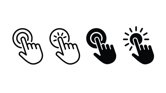 Hand click icon set, outline and flat style, hand cursor click icons, vector illustration
